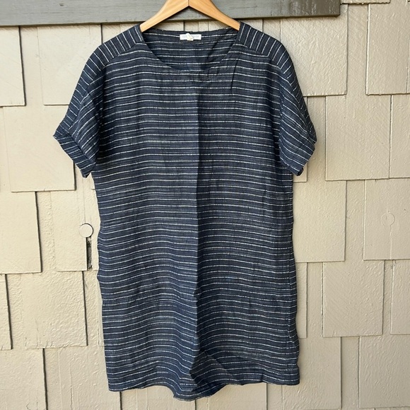 Eileen Fisher Organic Linen Scoop Neck Stripe Tunic Shift Dress Resortwear Sz PS - Picture 3 of 7